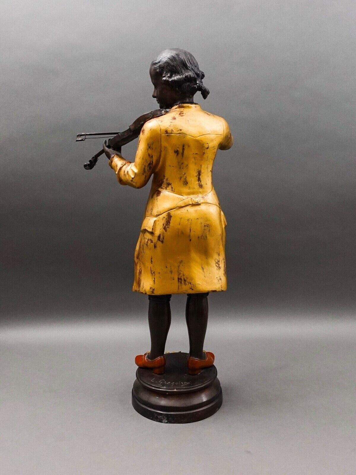 L. Gregoirey Signed Large Mozart With Violin Bronze Statue Sculpture 26"