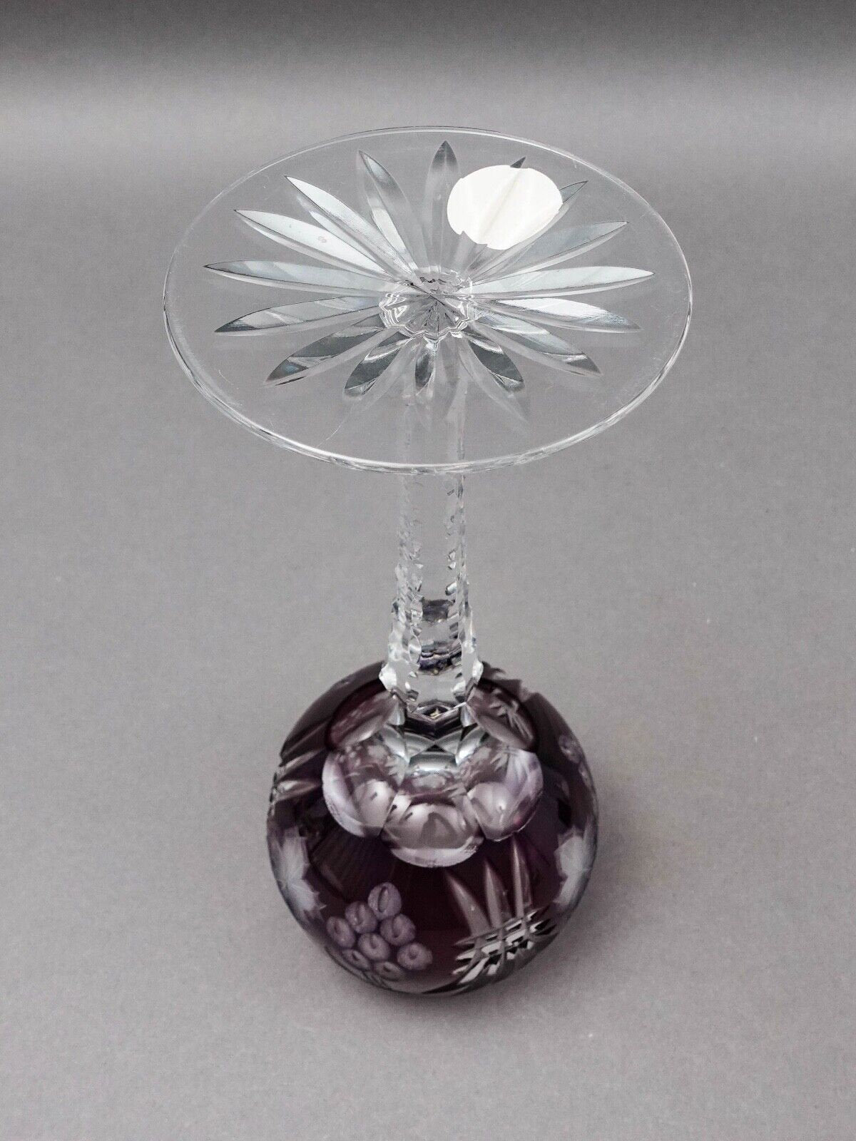 Ajka Marsala Purple Cut To Clear Crystal 8.25" Hock Wine Goblet Glasses Set Of 6