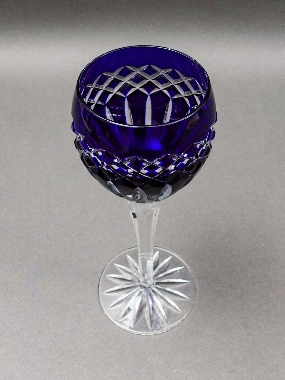 Ajka Hungary Cadessia Cobalt Blue Crystal Wine Hock Glasses Set Of 4