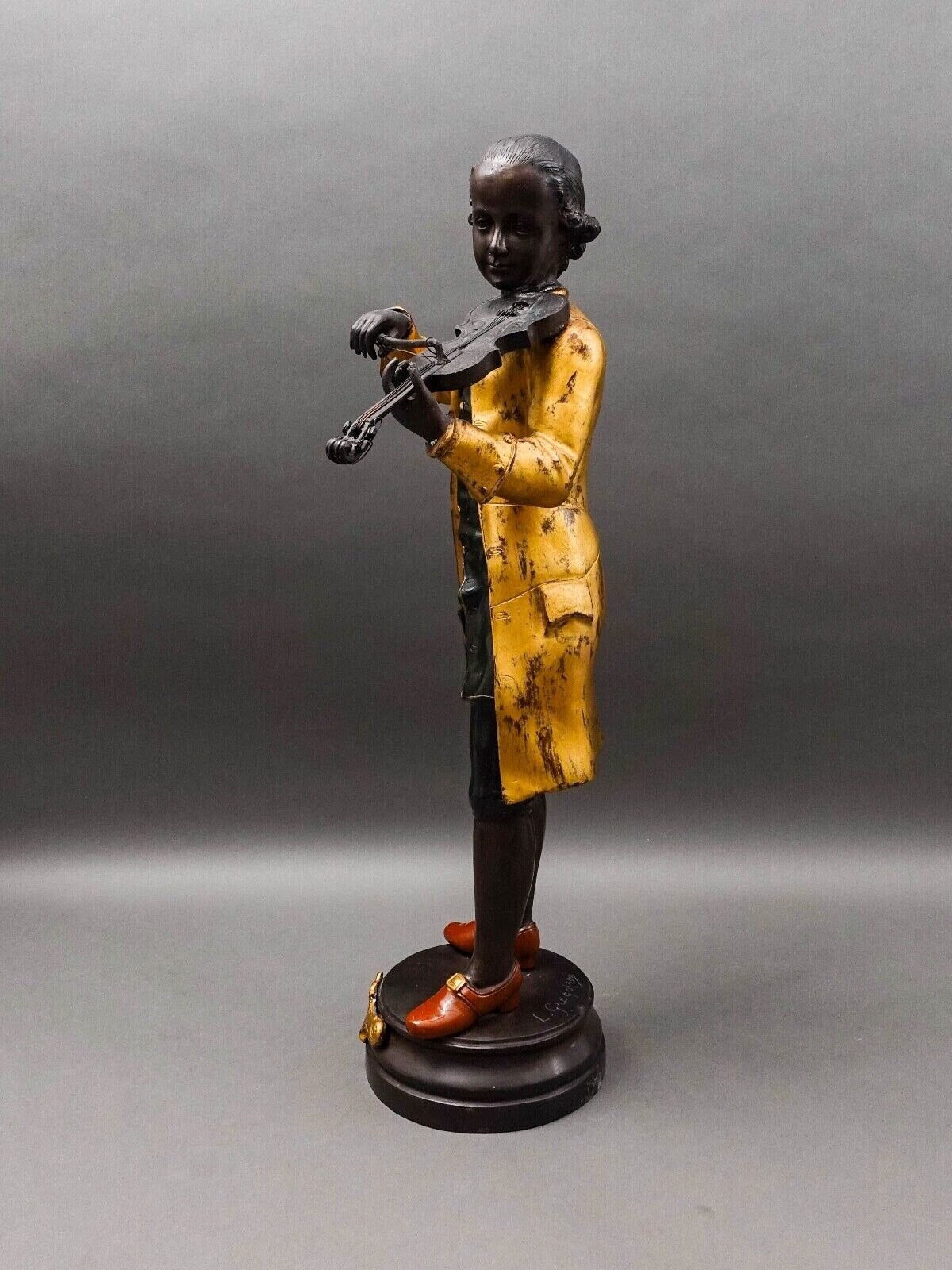 L. Gregoirey Signed Large Mozart With Violin Bronze Statue Sculpture 26"