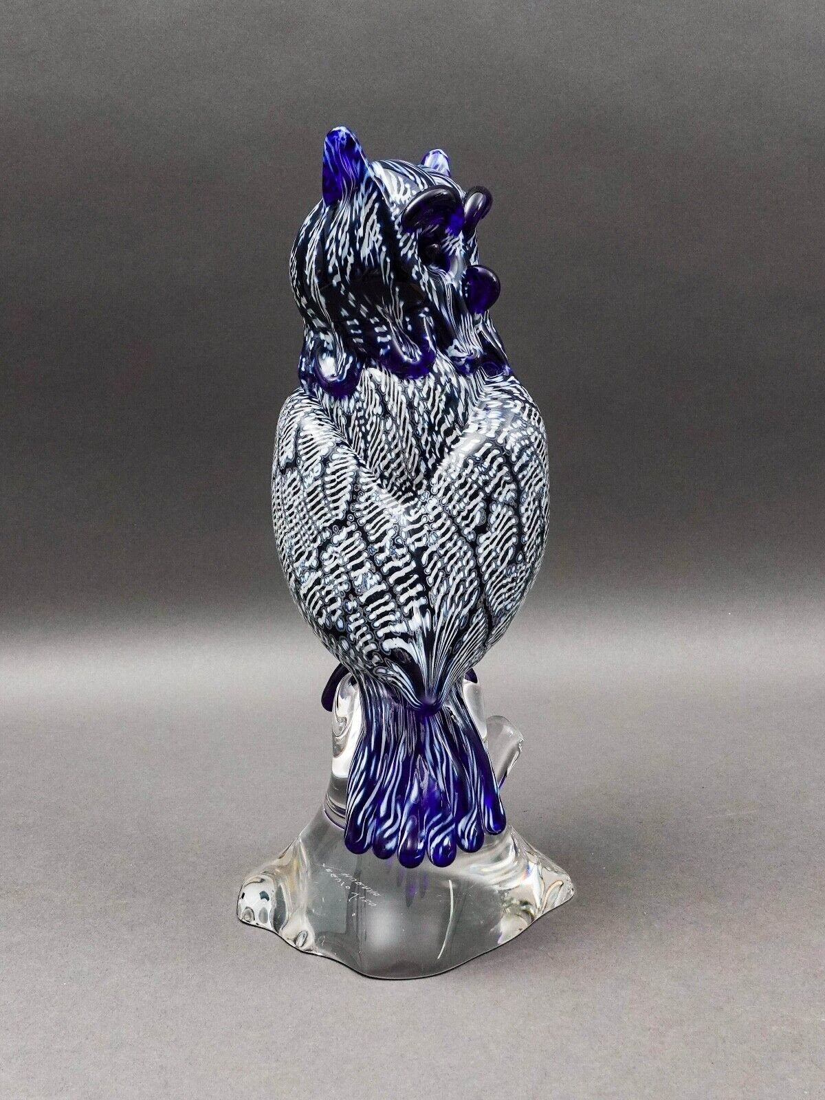 Seguso Viro Signed Large Blue & White Murano Glass Owl Figurine Sculpture 12"