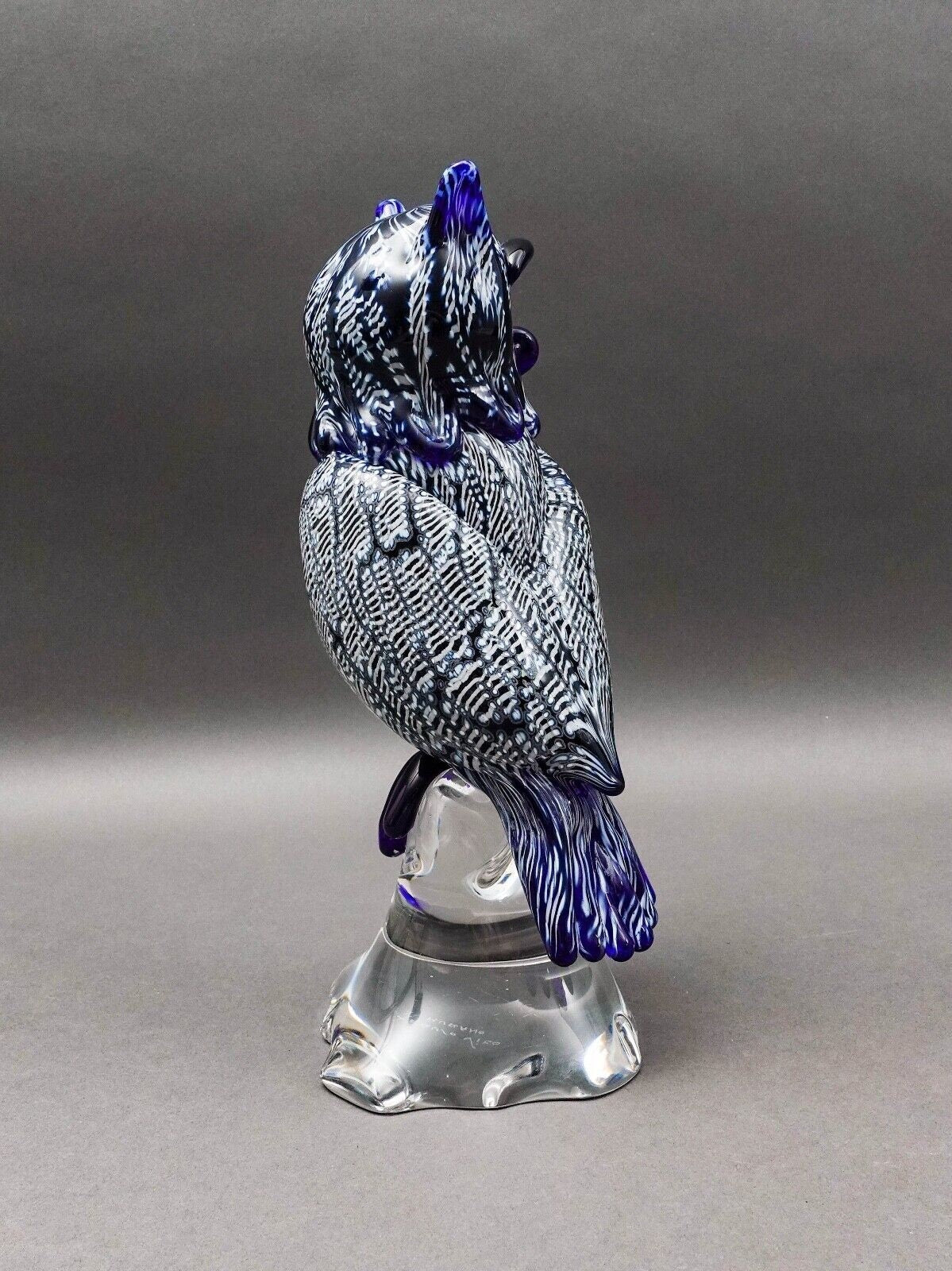 Seguso Viro Signed Large Blue & White Murano Glass Owl Figurine Sculpture 12"