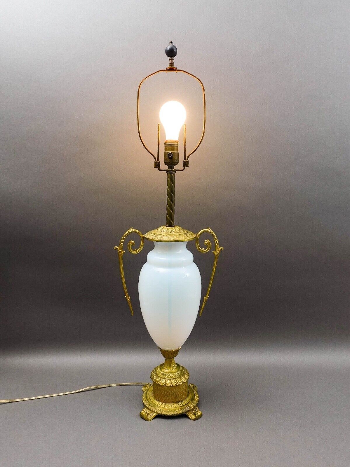 French Antique Gold Ormolu Gilt Bronze Opaline Opalescent Glass Table Lamp