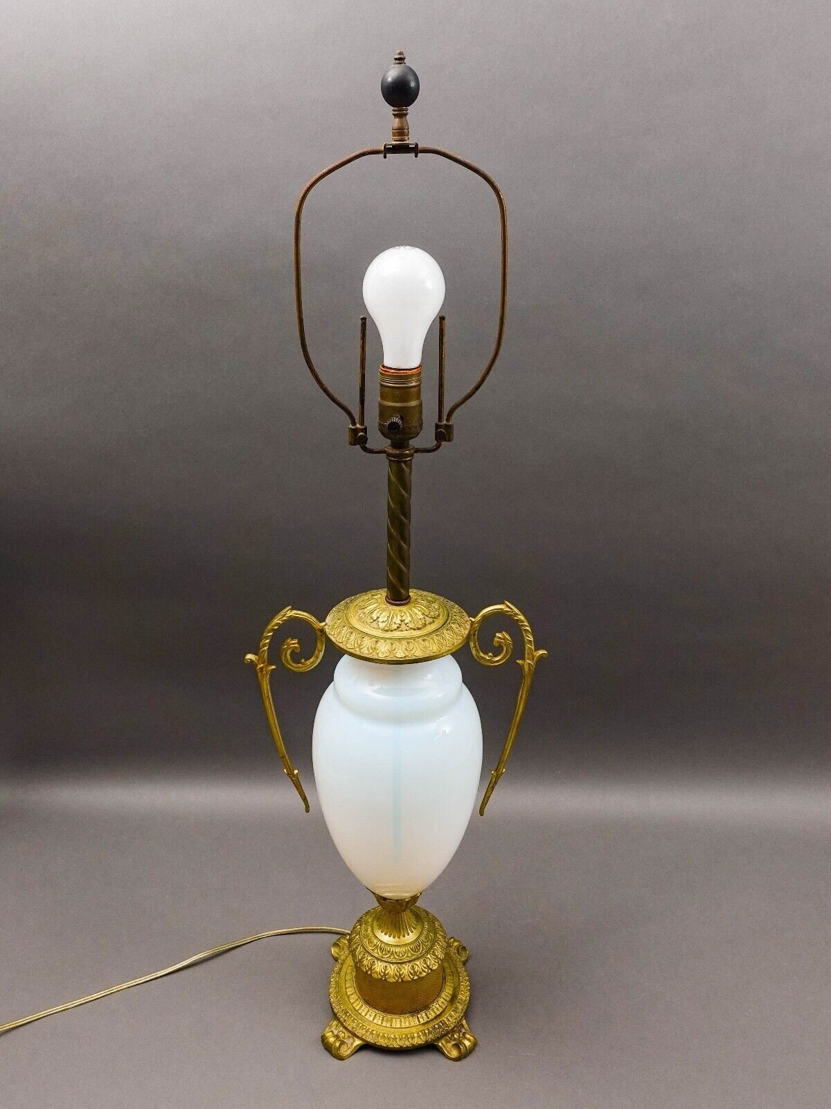 French Antique Gold Ormolu Gilt Bronze Opaline Opalescent Glass Table Lamp