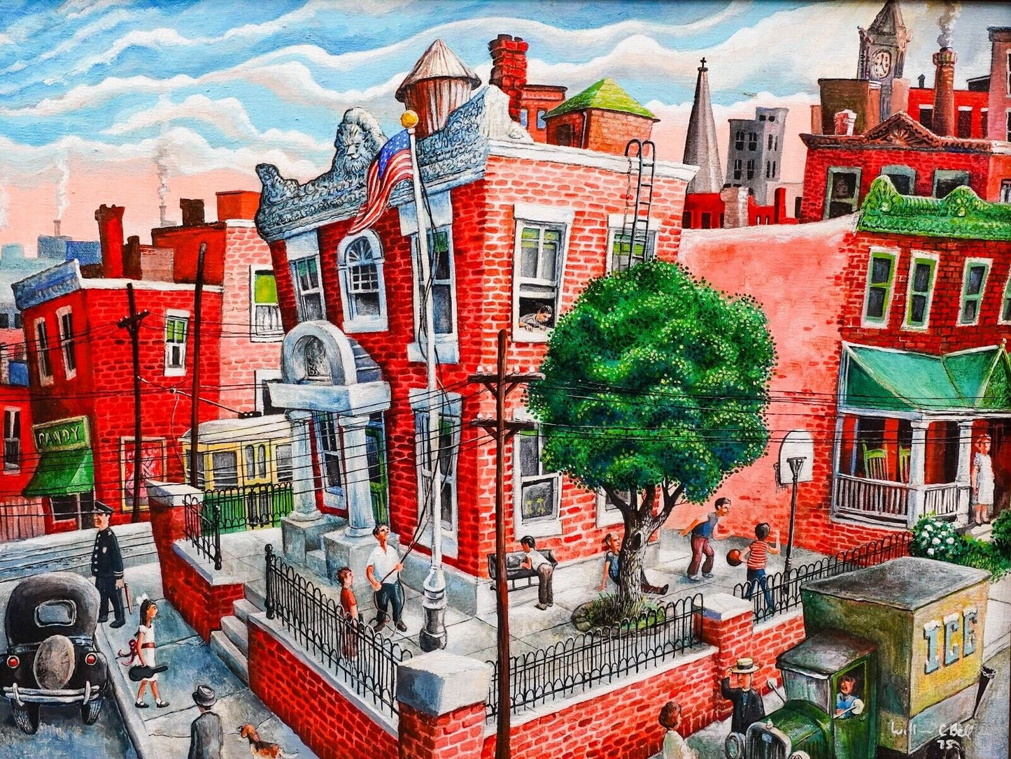 William C. Bell 1975 Signed School Yard Original Oil Painting