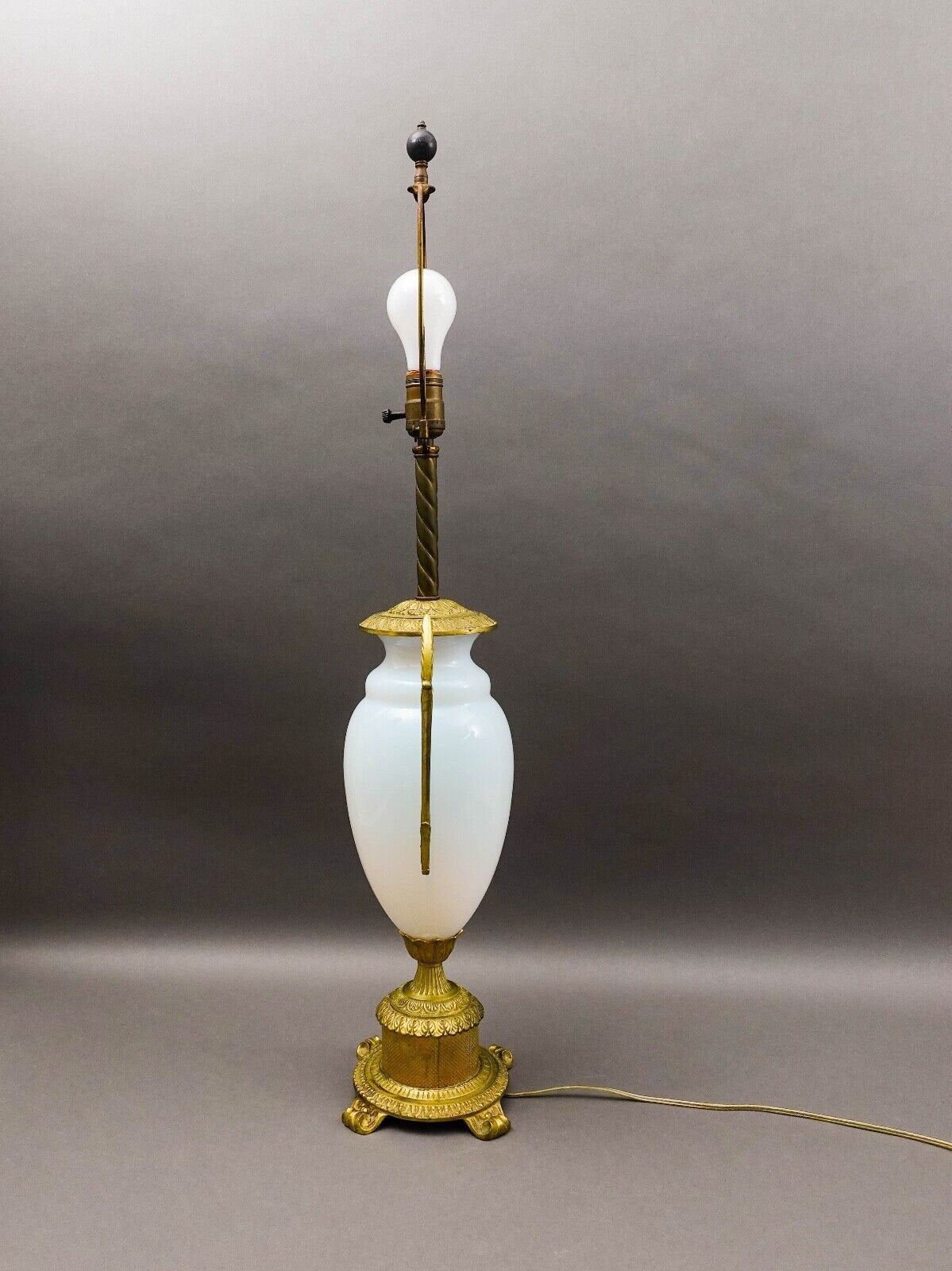 French Antique Gold Ormolu Gilt Bronze Opaline Opalescent Glass Table Lamp