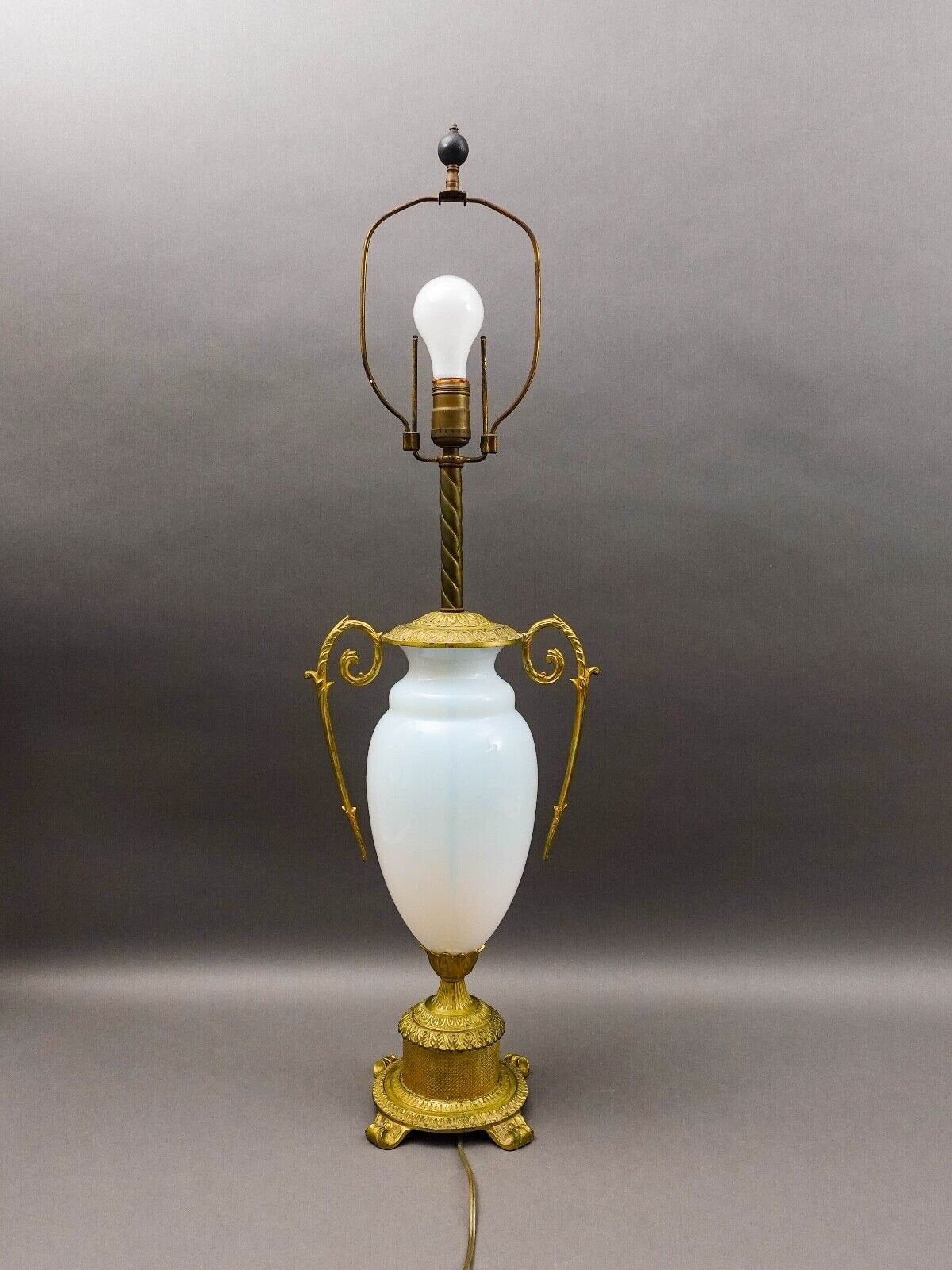 French Antique Gold Ormolu Gilt Bronze Opaline Opalescent Glass Table Lamp
