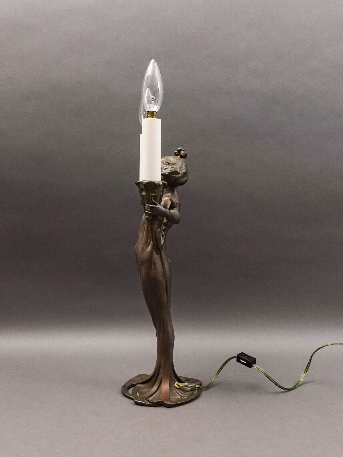 Lucien Alliot (French 1877-1967) Art Nouveau Painted Bronze Spelter Figural Lamp