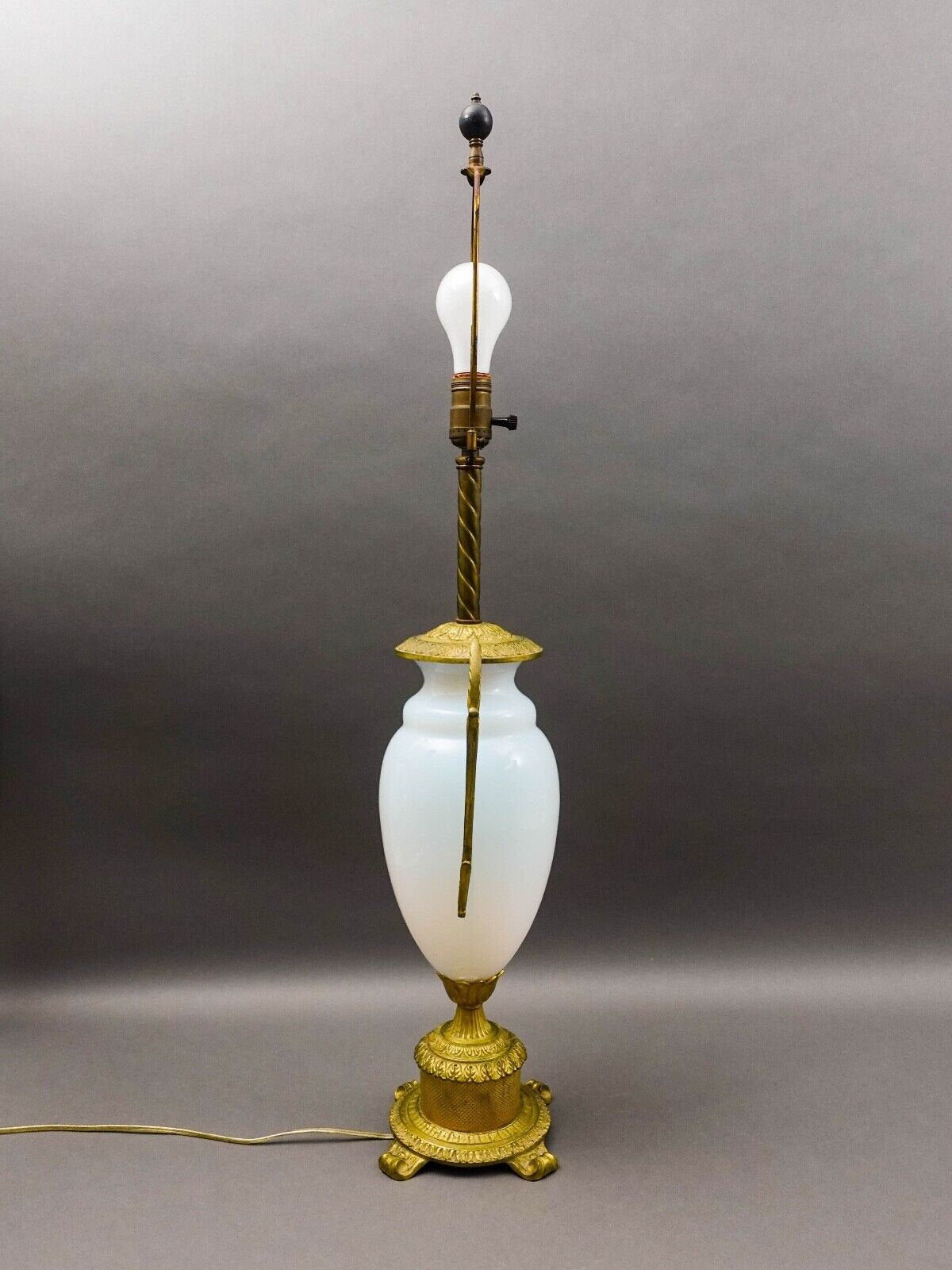 French Antique Gold Ormolu Gilt Bronze Opaline Opalescent Glass Table Lamp