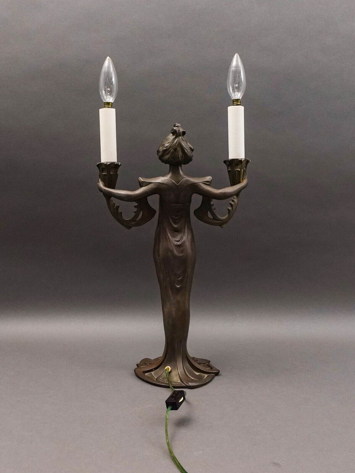 Lucien Alliot (French 1877-1967) Art Nouveau Painted Bronze Spelter Figural Lamp