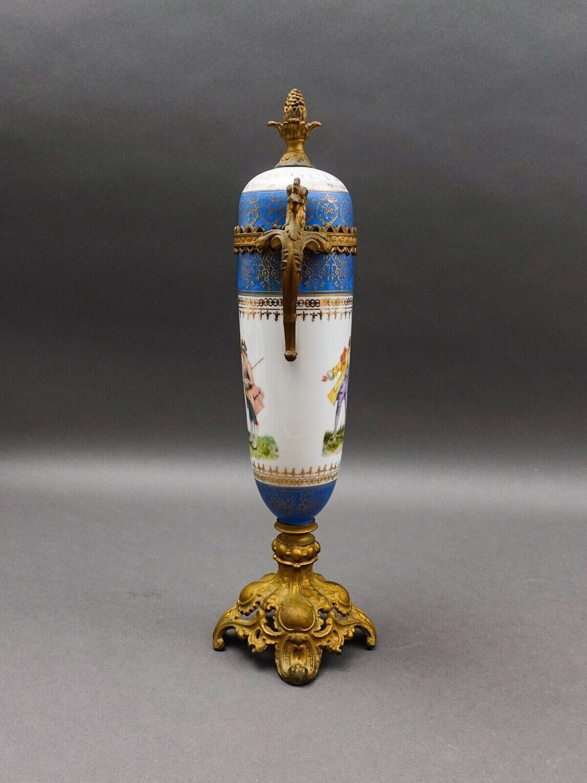Sevres Style Antique French Hand Painted Porcelain Bronze Ormolu Mounts Urn Vase