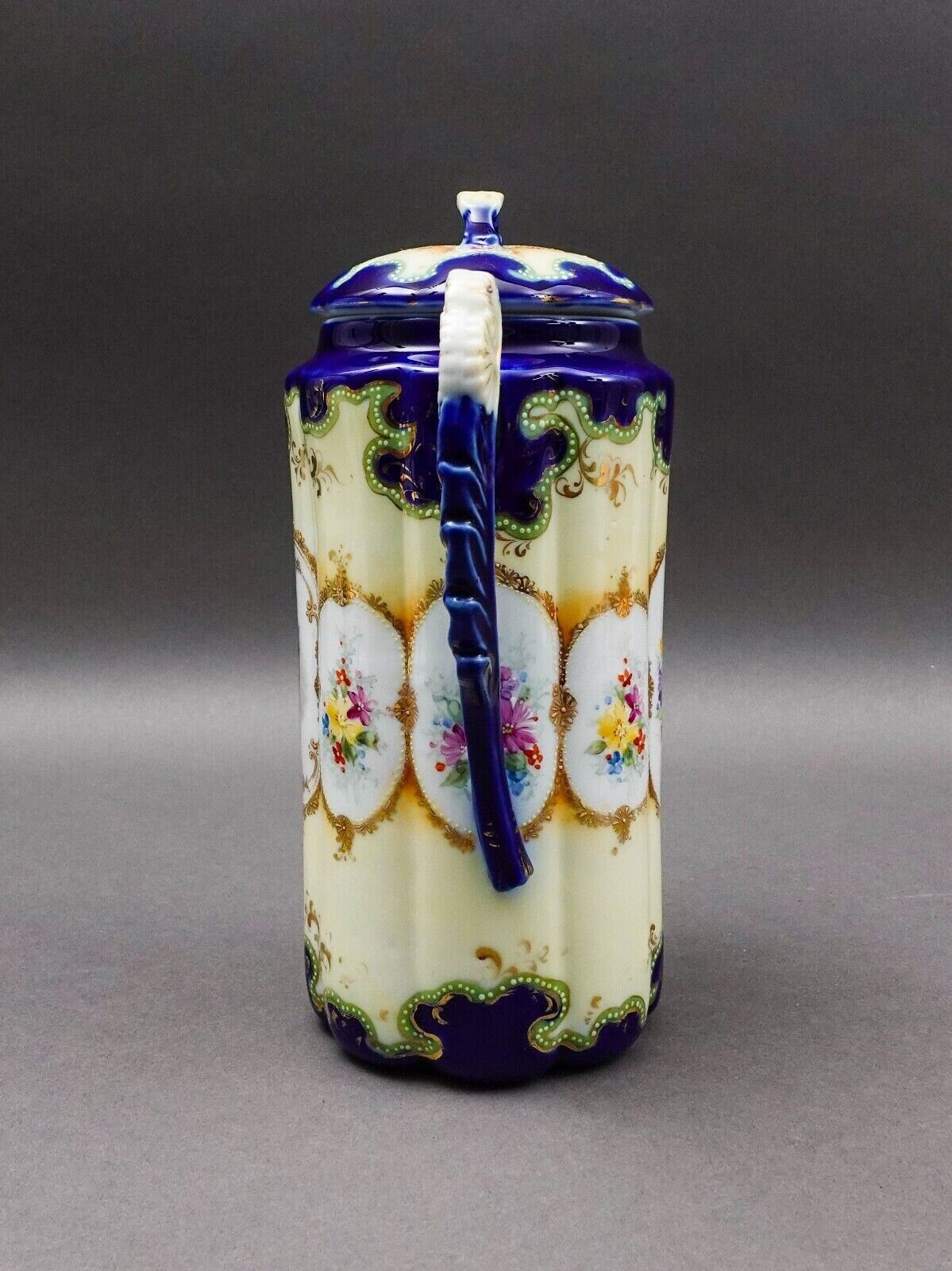 Nippon Antique Hand Painted Josephine Portrait Floral Porcelain Chocolate Pot