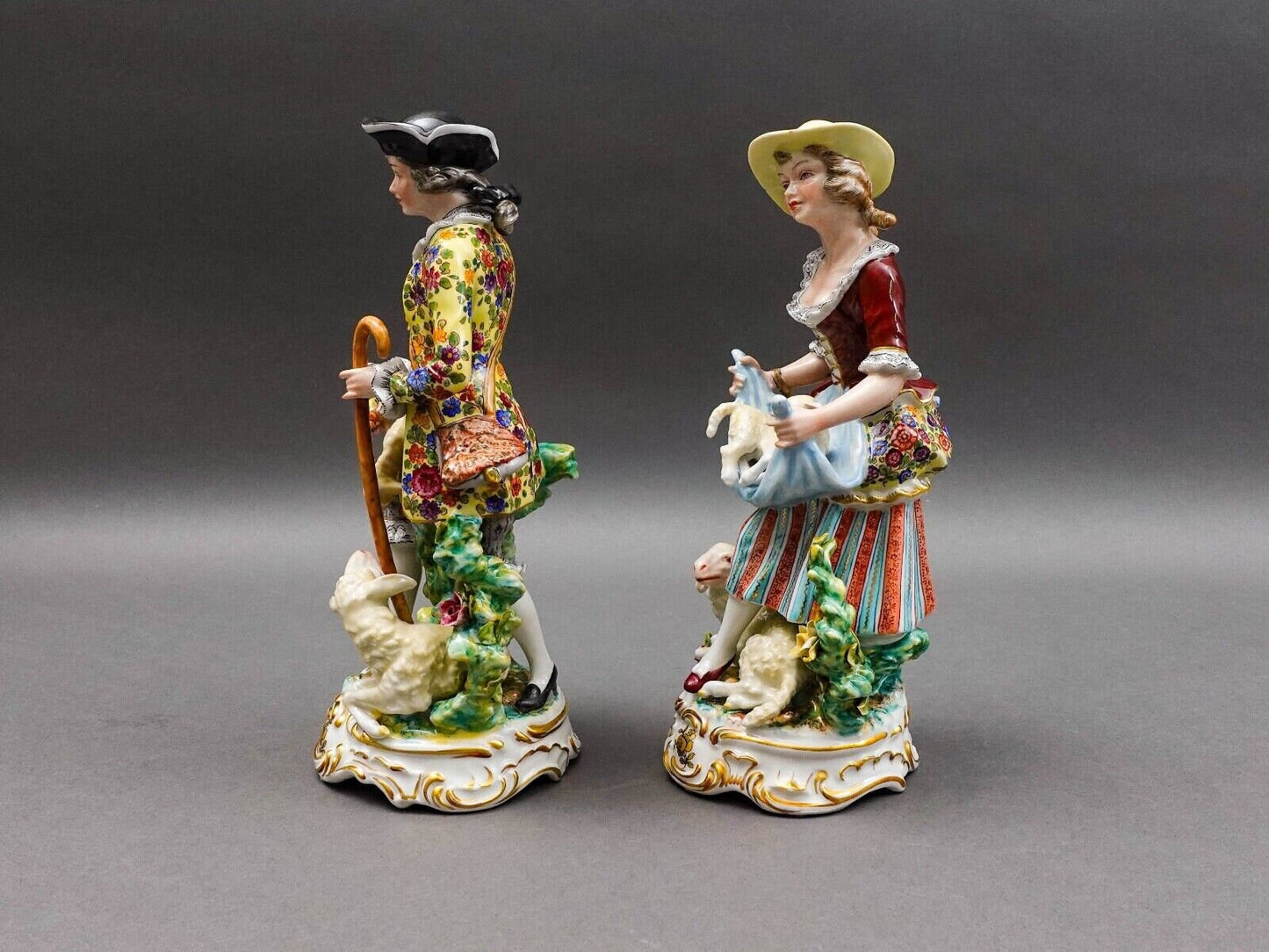 Meissen Germany Antique Fine Porcelain Shepard & Shepardess Figurine Pair