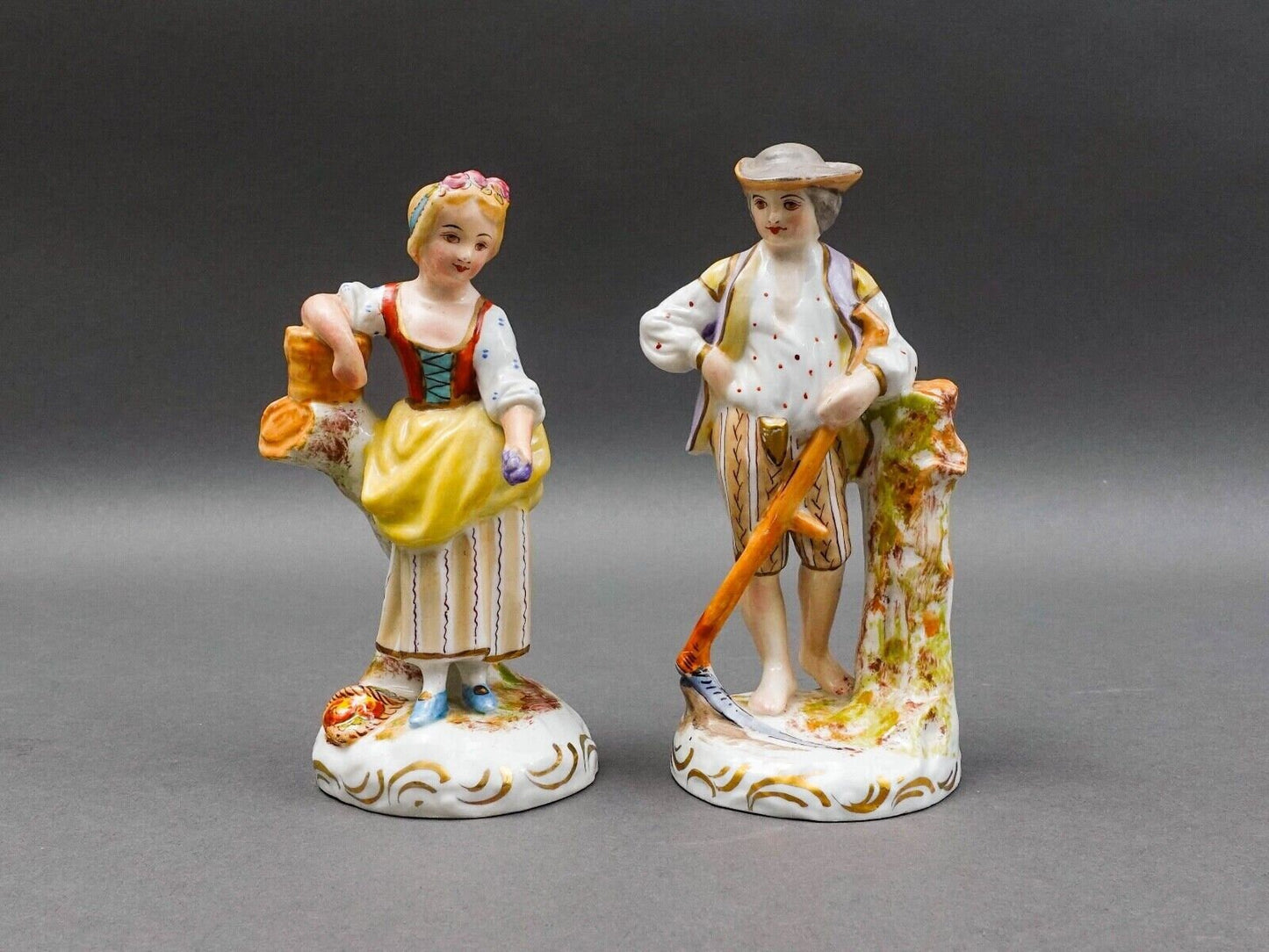 Sevres France Antique Porcelain Hand Painted Farm Lady & Gentleman Figurine Pair