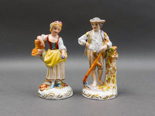 Sevres France Antique Porcelain Hand Painted Farm Lady & Gentleman Figurine Pair
