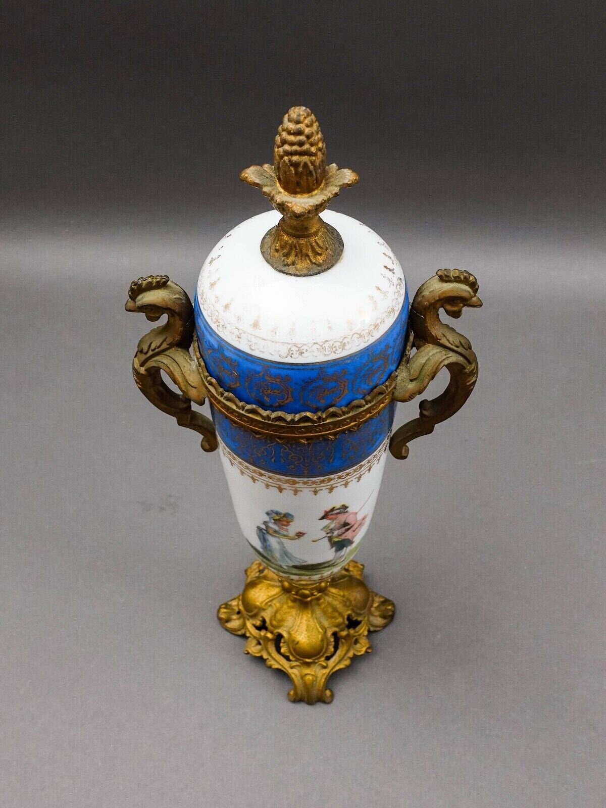 Sevres Style Antique French Hand Painted Porcelain Bronze Ormolu Mounts Urn Vase