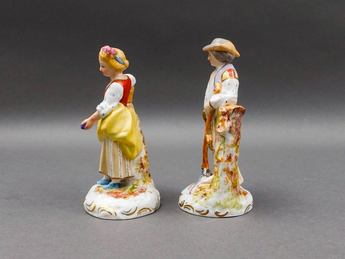 Sevres France Antique Porcelain Hand Painted Farm Lady & Gentleman Figurine Pair