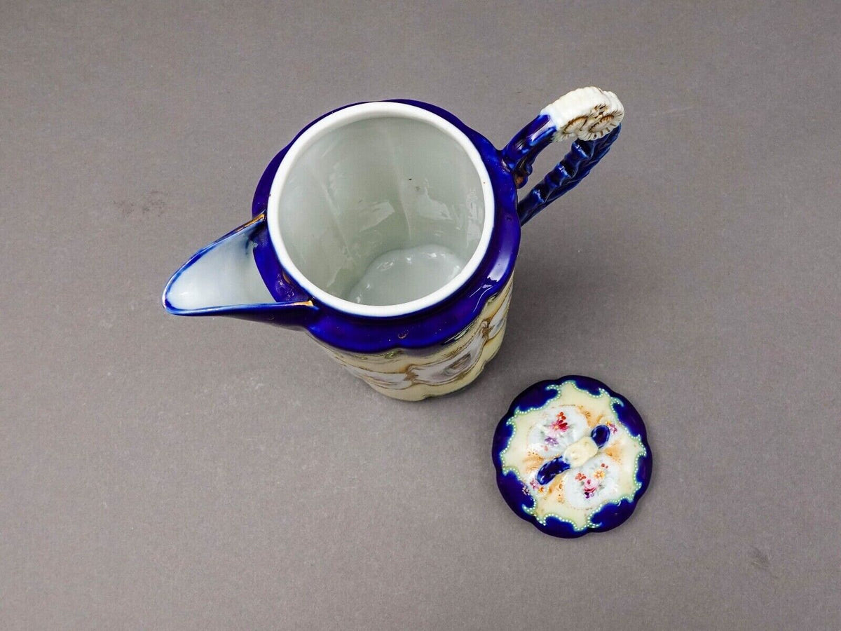 Nippon Antique Hand Painted Josephine Portrait Floral Porcelain Chocolate Pot