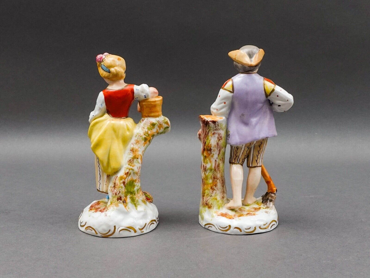 Sevres France Antique Porcelain Hand Painted Farm Lady & Gentleman Figurine Pair