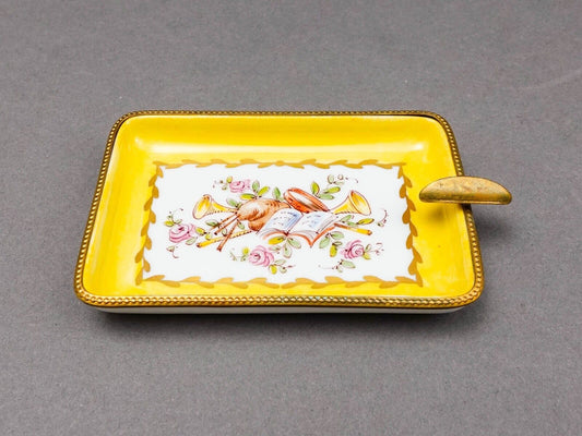Limoges France Decore A La Main Handpainted Porcelain Bronze Ormolu Ashtray Dish