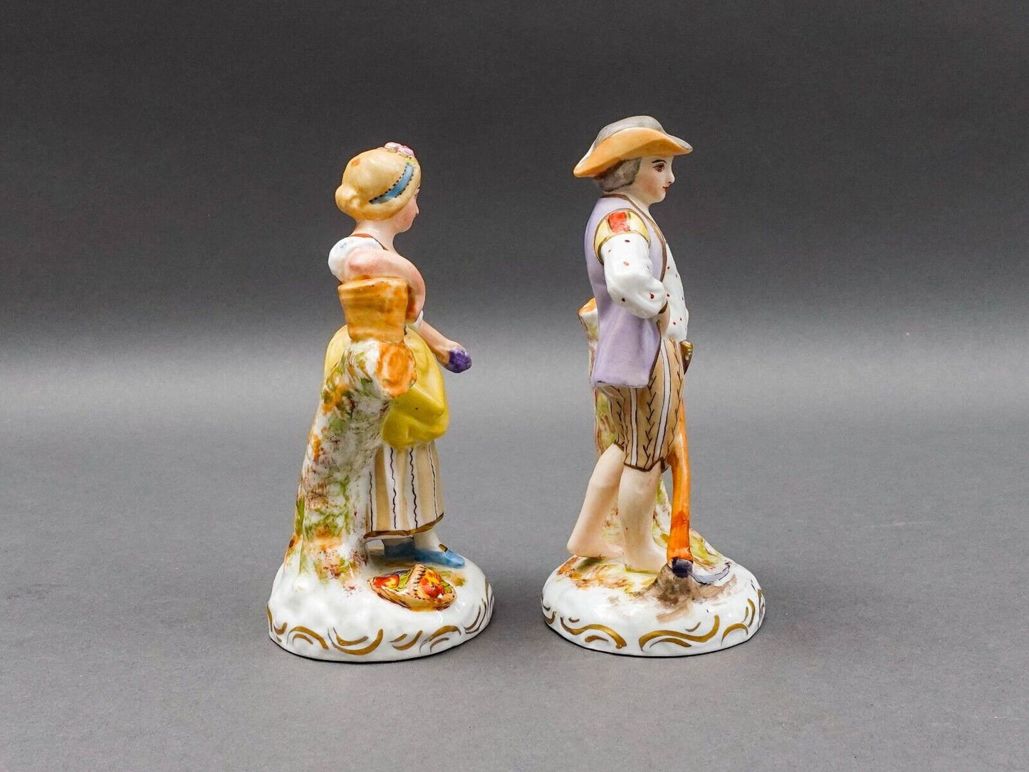 Sevres France Antique Porcelain Hand Painted Farm Lady & Gentleman Figurine Pair