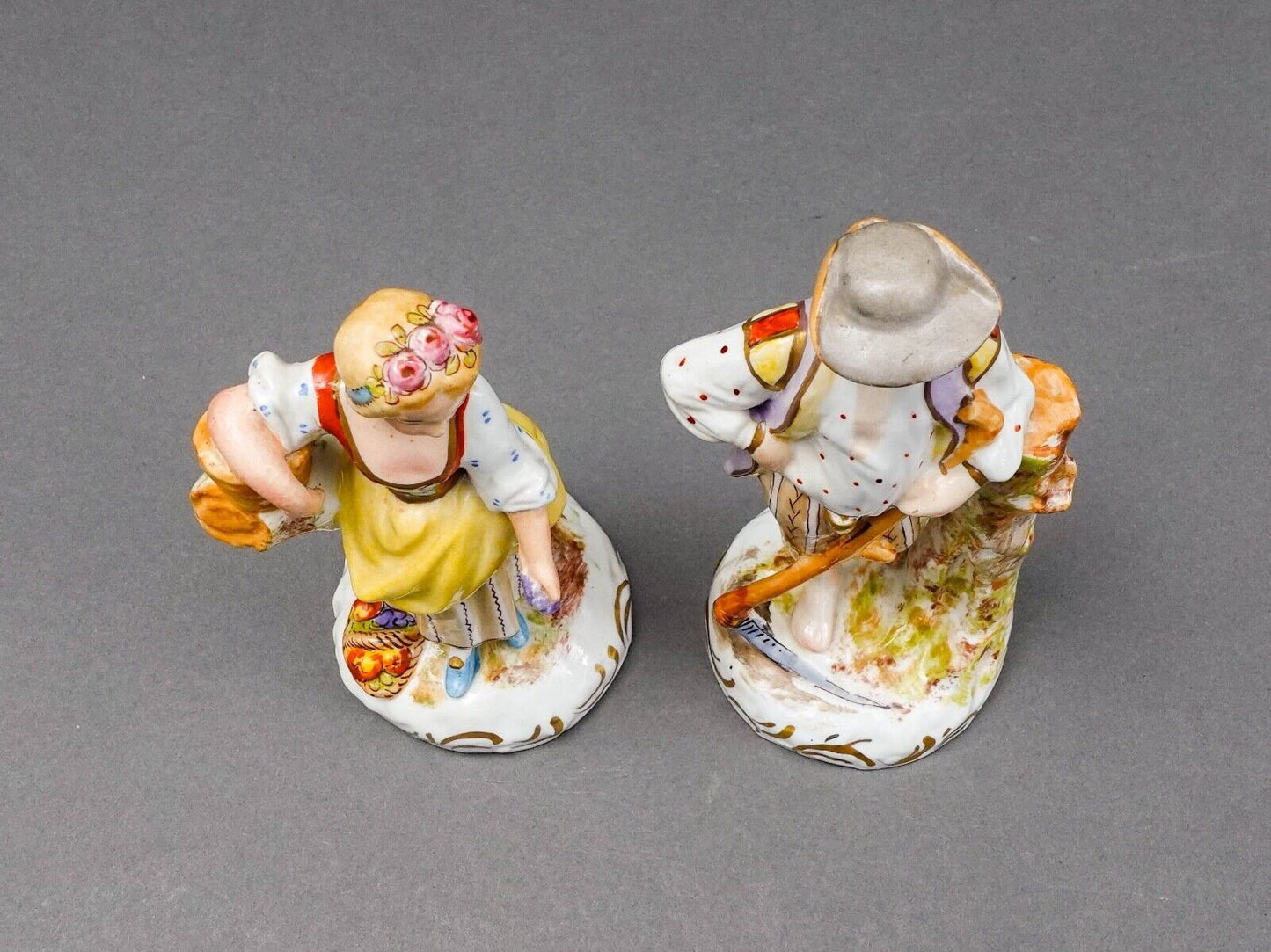 Sevres France Antique Porcelain Hand Painted Farm Lady & Gentleman Figurine Pair