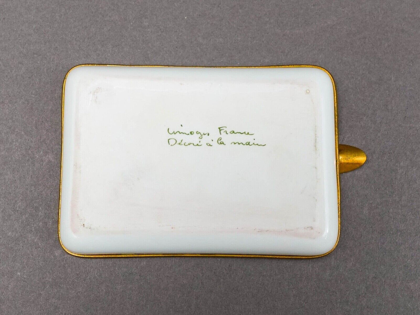 Limoges France Decore A La Main Handpainted Porcelain Bronze Ormolu Ashtray Dish