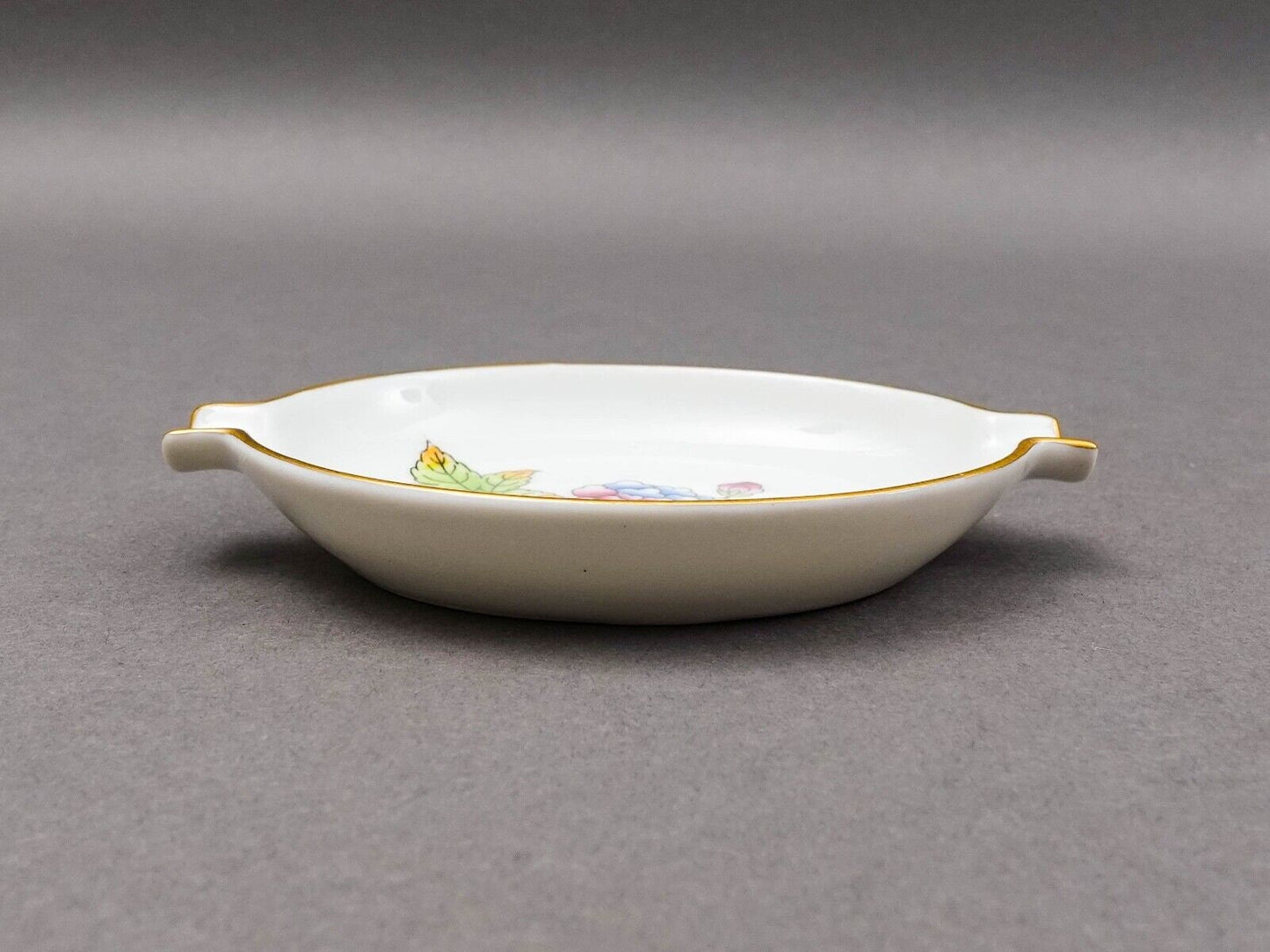 Herend Hungary Queen Victoria Peony Flower Porcelain Ashtray Trinket Dish 7784