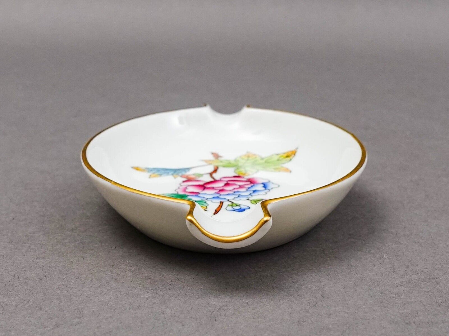 Herend Hungary Queen Victoria Peony Flower Porcelain Ashtray Trinket Dish 7784