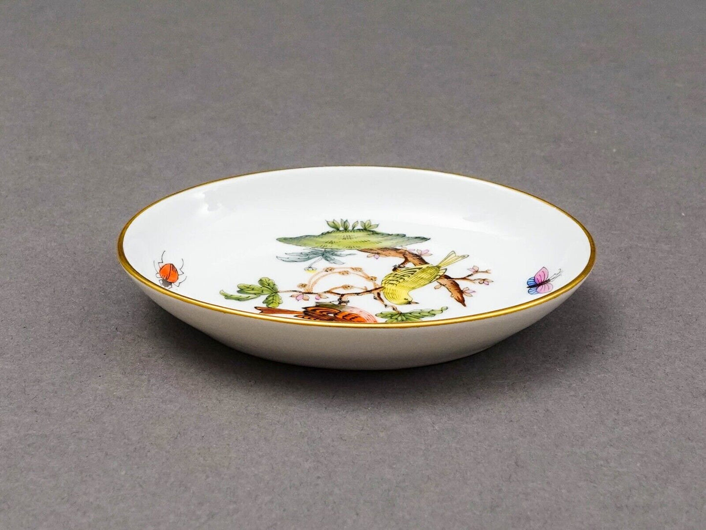 Herend Hungary Rothschild Bird Porcelain Oval Trinket Dish Butter Pat Tray 7781