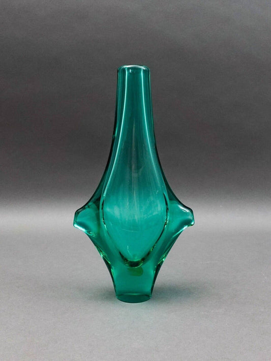 Zelezny Brod Sklo ZBS Czechoslovakia Miloslav Klinger MCM Green Art Glass Vase