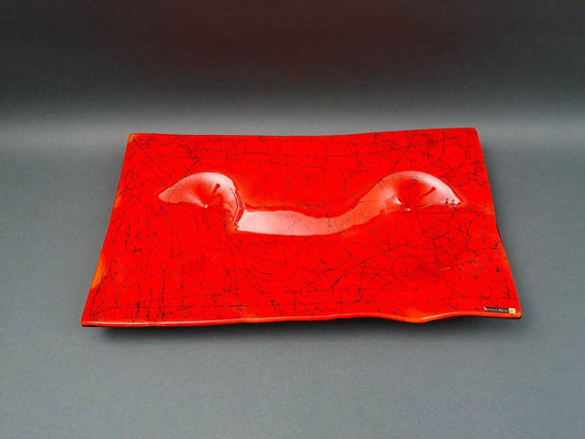 Andreas Meyer Israel Vered Meyer Signed Red Fused Nahariya Glass Platter Tray