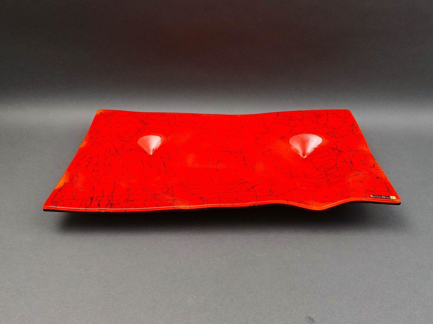 Andreas Meyer Israel Vered Meyer Signed Red Fused Nahariya Glass Platter Tray