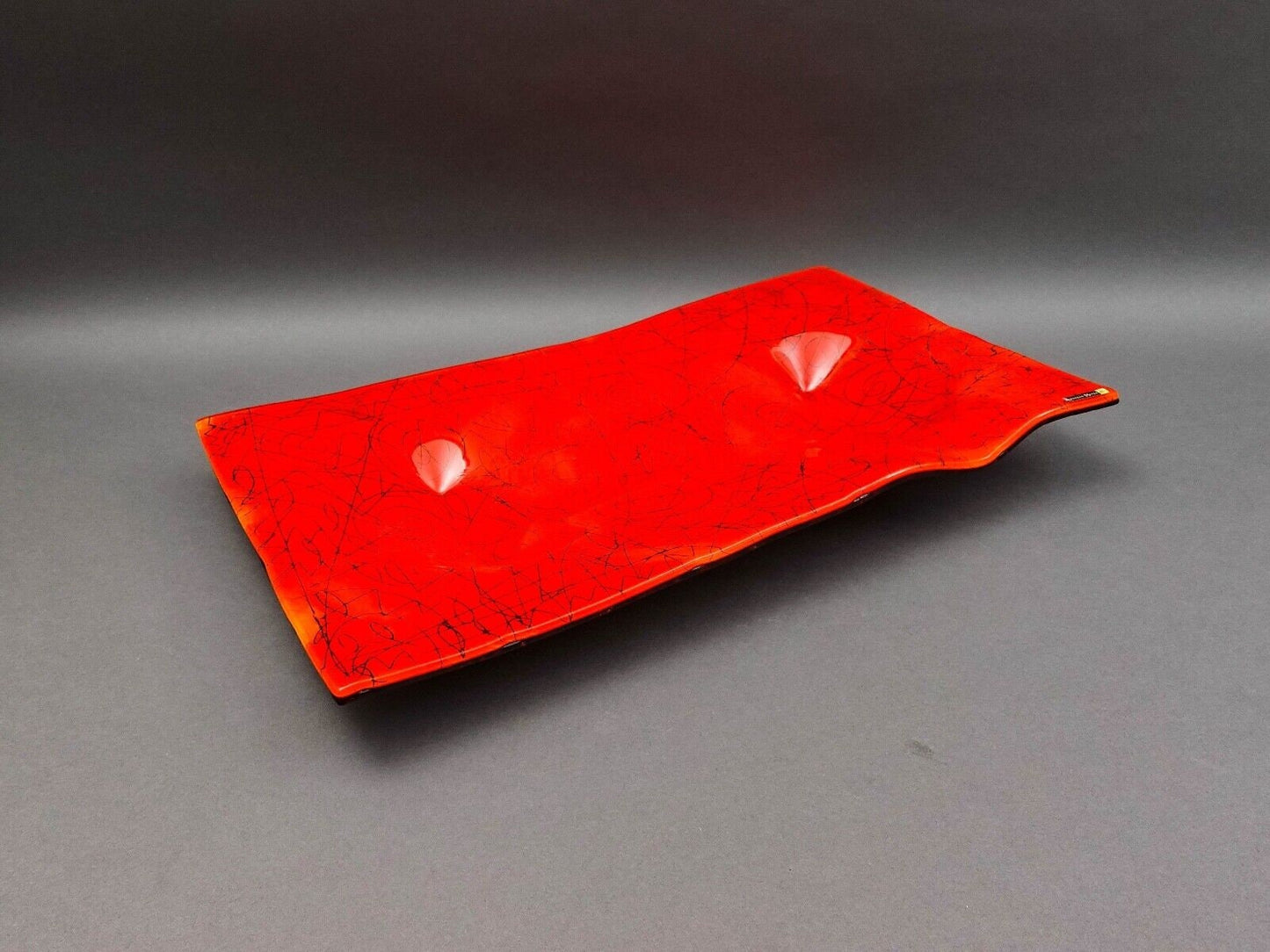 Andreas Meyer Israel Vered Meyer Signed Red Fused Nahariya Glass Platter Tray