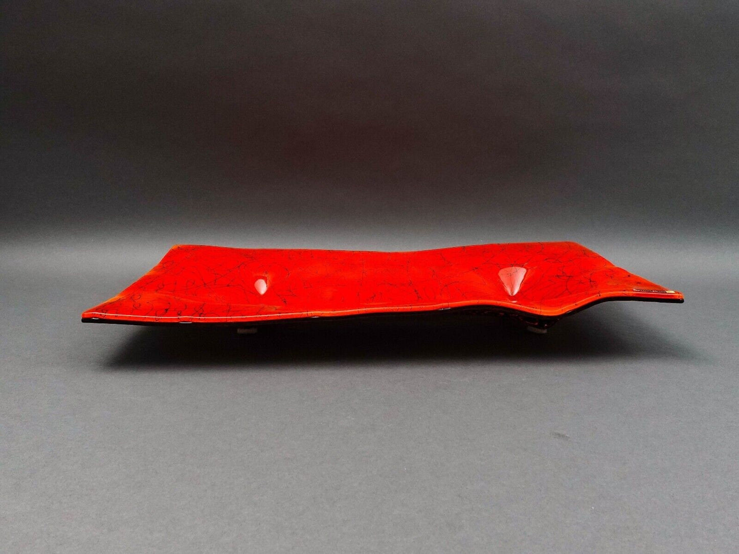 Andreas Meyer Israel Vered Meyer Signed Red Fused Nahariya Glass Platter Tray