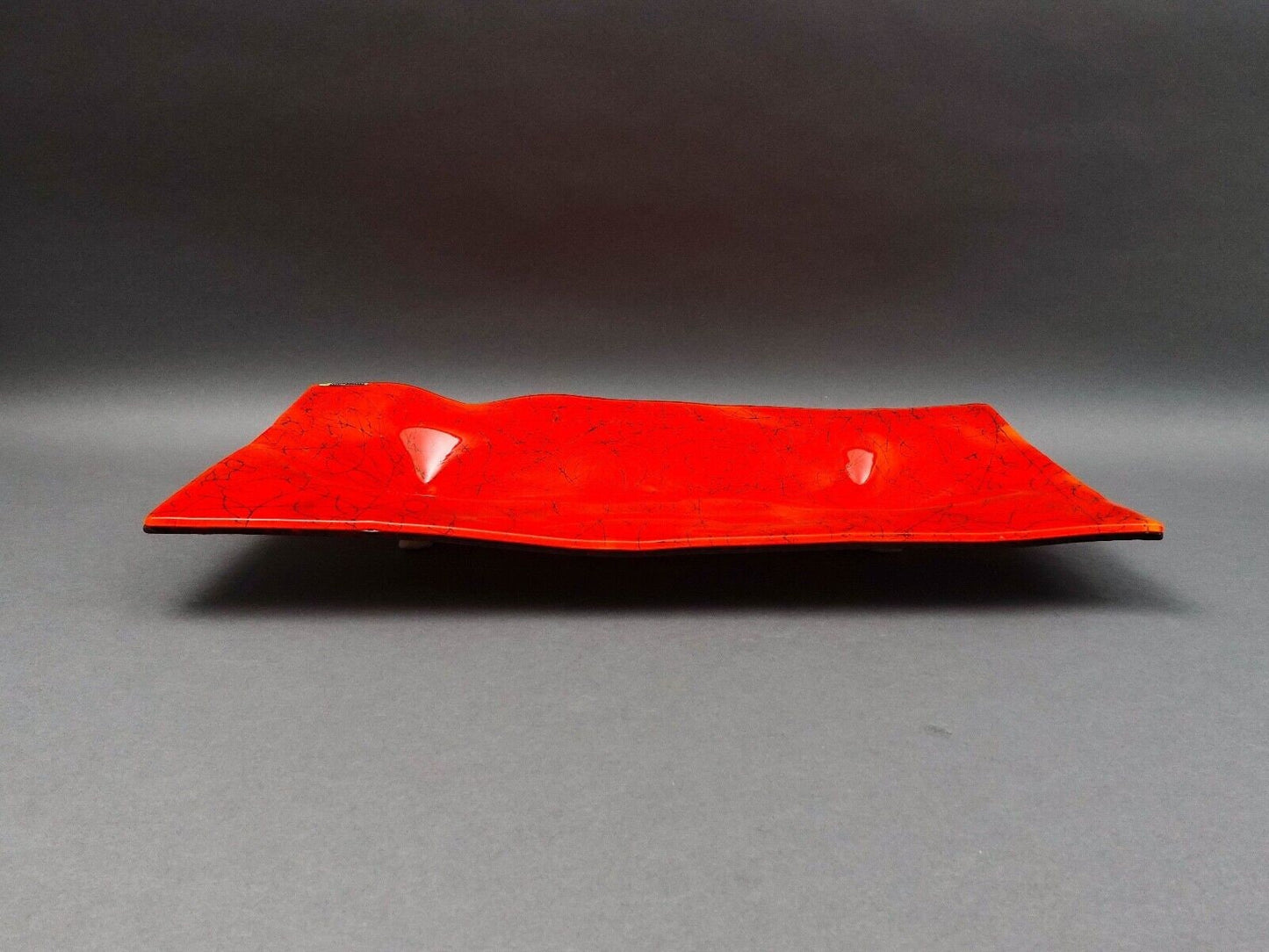 Andreas Meyer Israel Vered Meyer Signed Red Fused Nahariya Glass Platter Tray