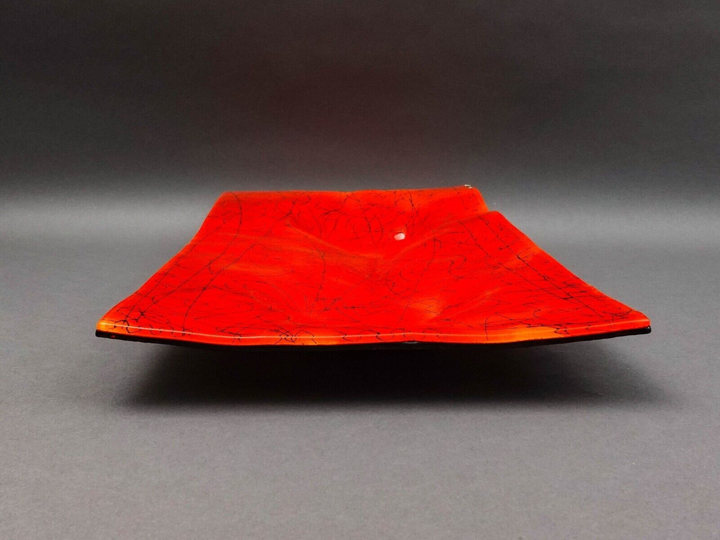 Andreas Meyer Israel Vered Meyer Signed Red Fused Nahariya Glass Platter Tray