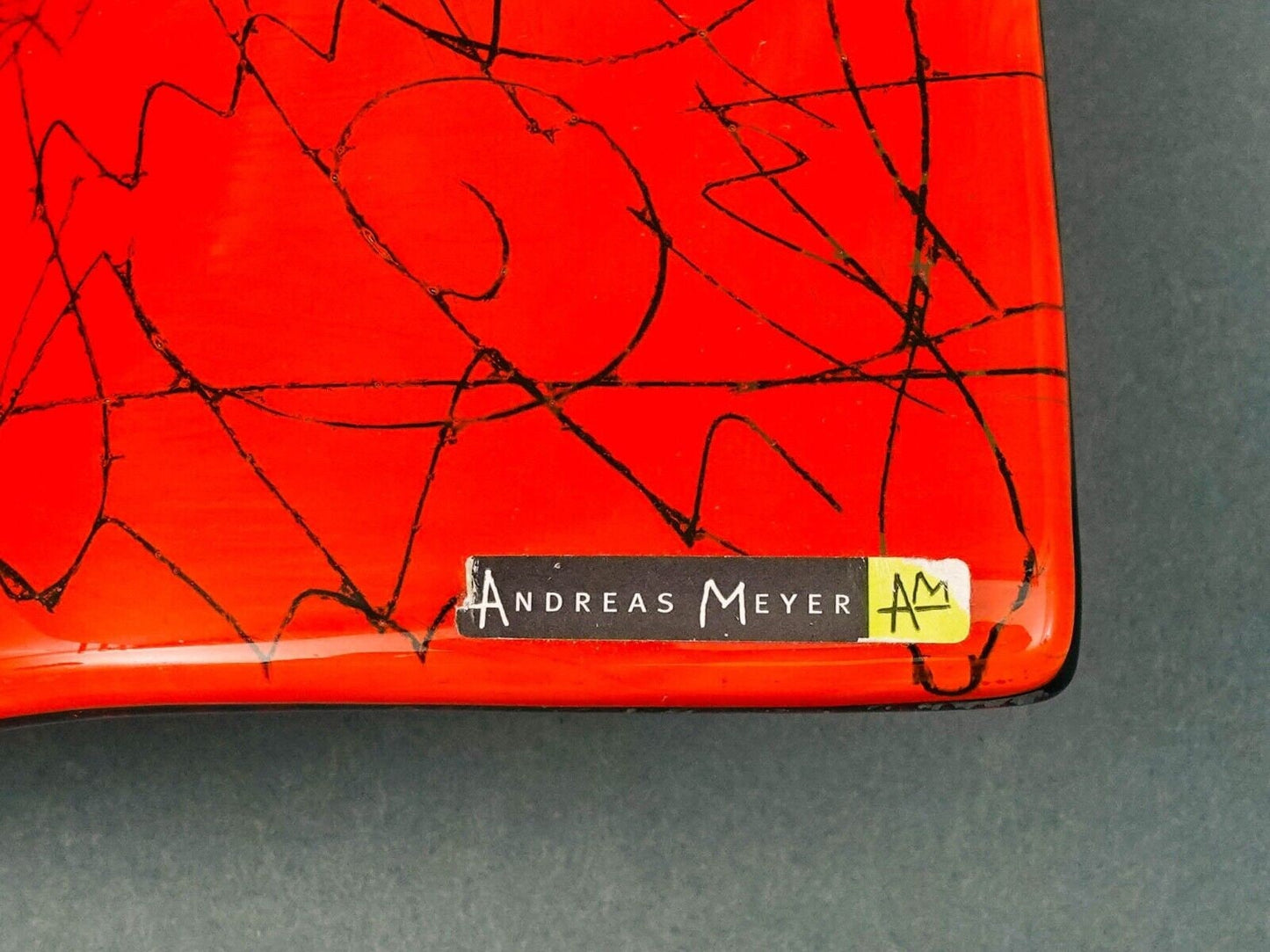Andreas Meyer Israel Vered Meyer Signed Red Fused Nahariya Glass Platter Tray
