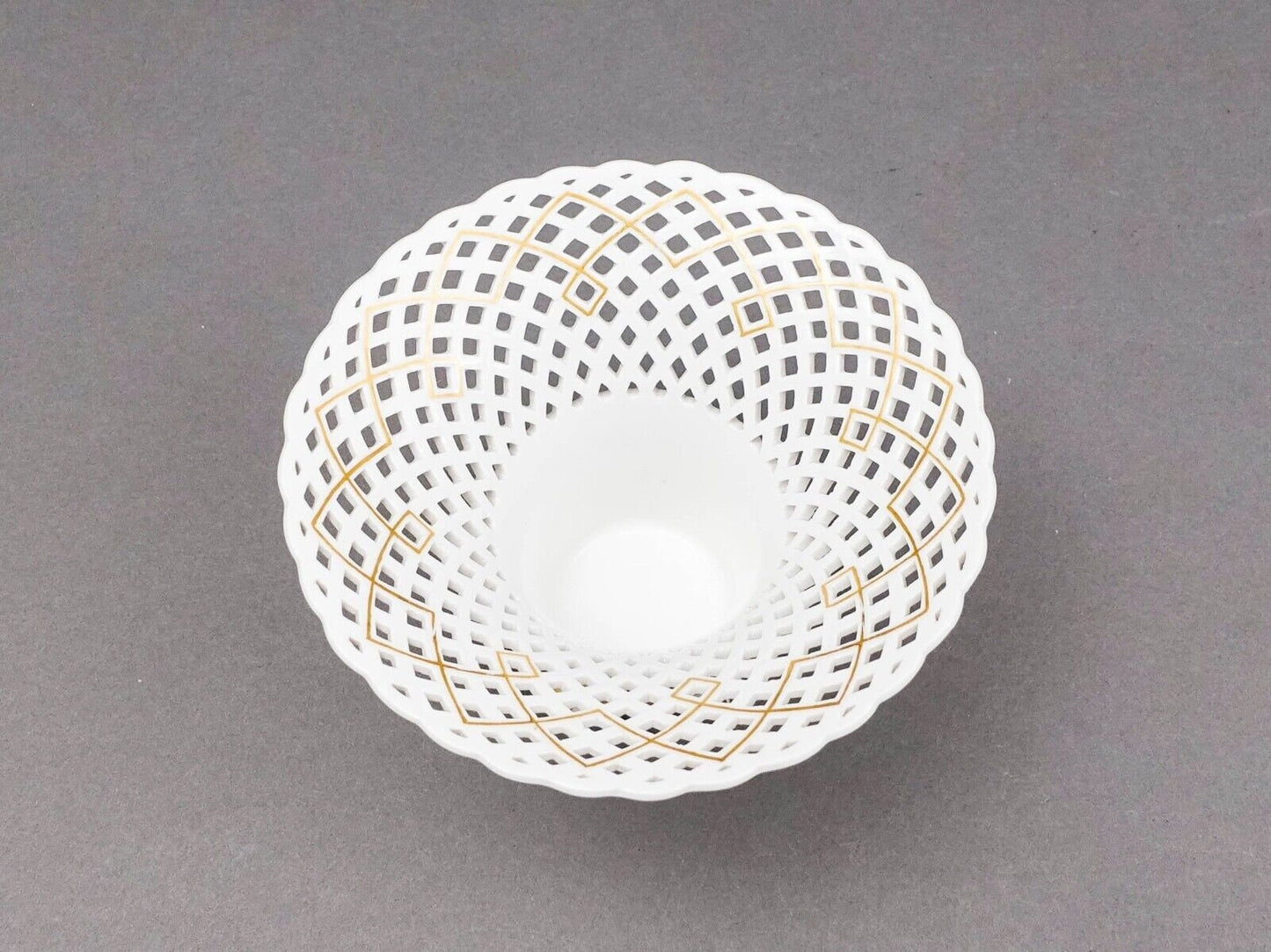 KPM Antique White Gold Floral Porcelain Reticulated Basket Compote Pedestal Bowl
