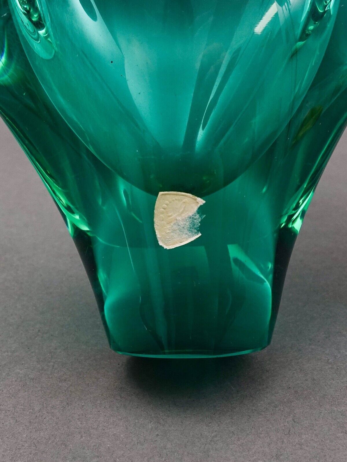 Zelezny Brod Sklo ZBS Czechoslovakia Miloslav Klinger MCM Green Art Glass Vase