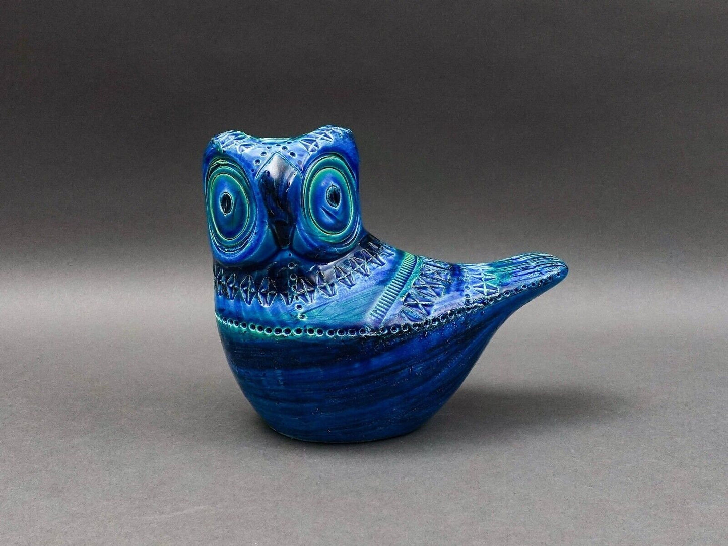 Bitossi Aldo Londi Flavia Montelupo Italy Rimini Blue Owl Bird Pottery Sculpture