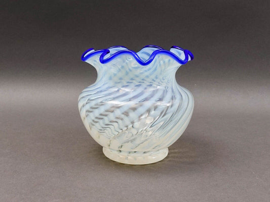 Fenton Blue Ridge Opalescent White Optic Swirl Art Glass Vase 4 5/8"
