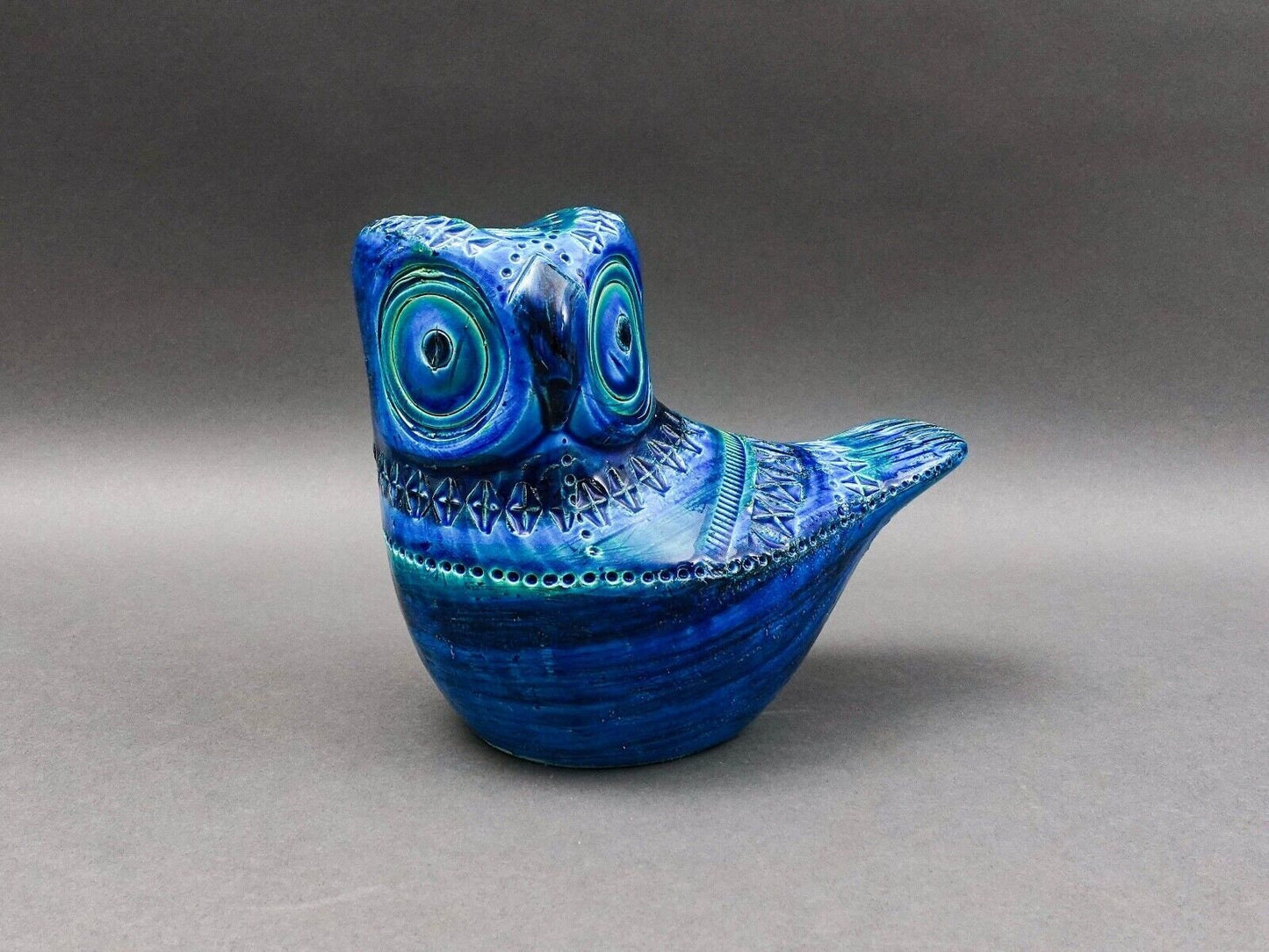 Bitossi Aldo Londi Flavia Montelupo Italy Rimini Blue Owl Bird Pottery Sculpture