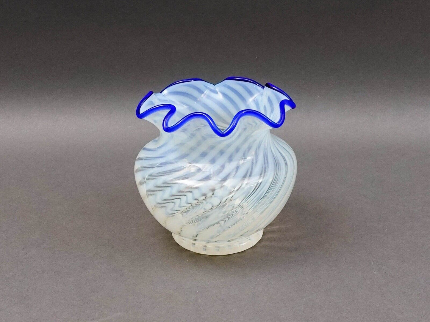 Fenton Blue Ridge Opalescent White Optic Swirl Art Glass Vase 4 5/8"