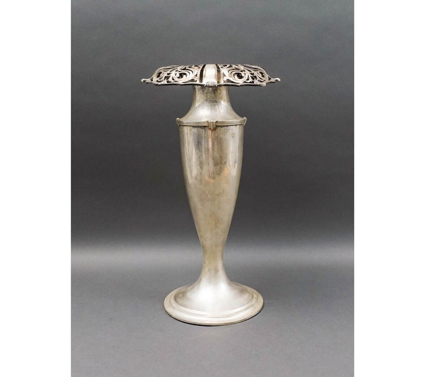 Antique Monumental Sterling Silver Art Nouveau Openwork Everted Rim Vase 17 1/2"