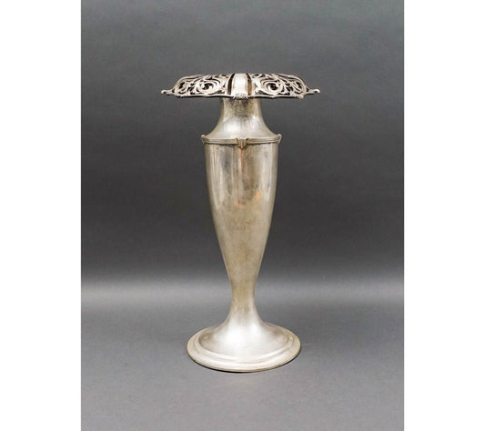 Antique Monumental Sterling Silver Art Nouveau Openwork Everted Rim Vase 17 1/2"