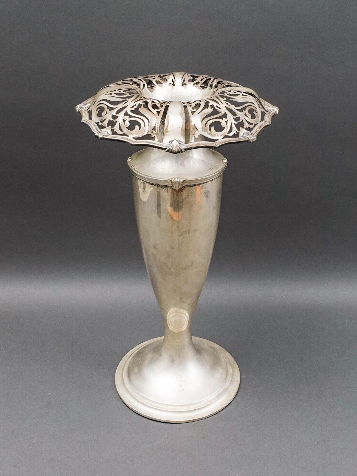 Antique Monumental Sterling Silver Art Nouveau Openwork Everted Rim Vase 17 1/2"