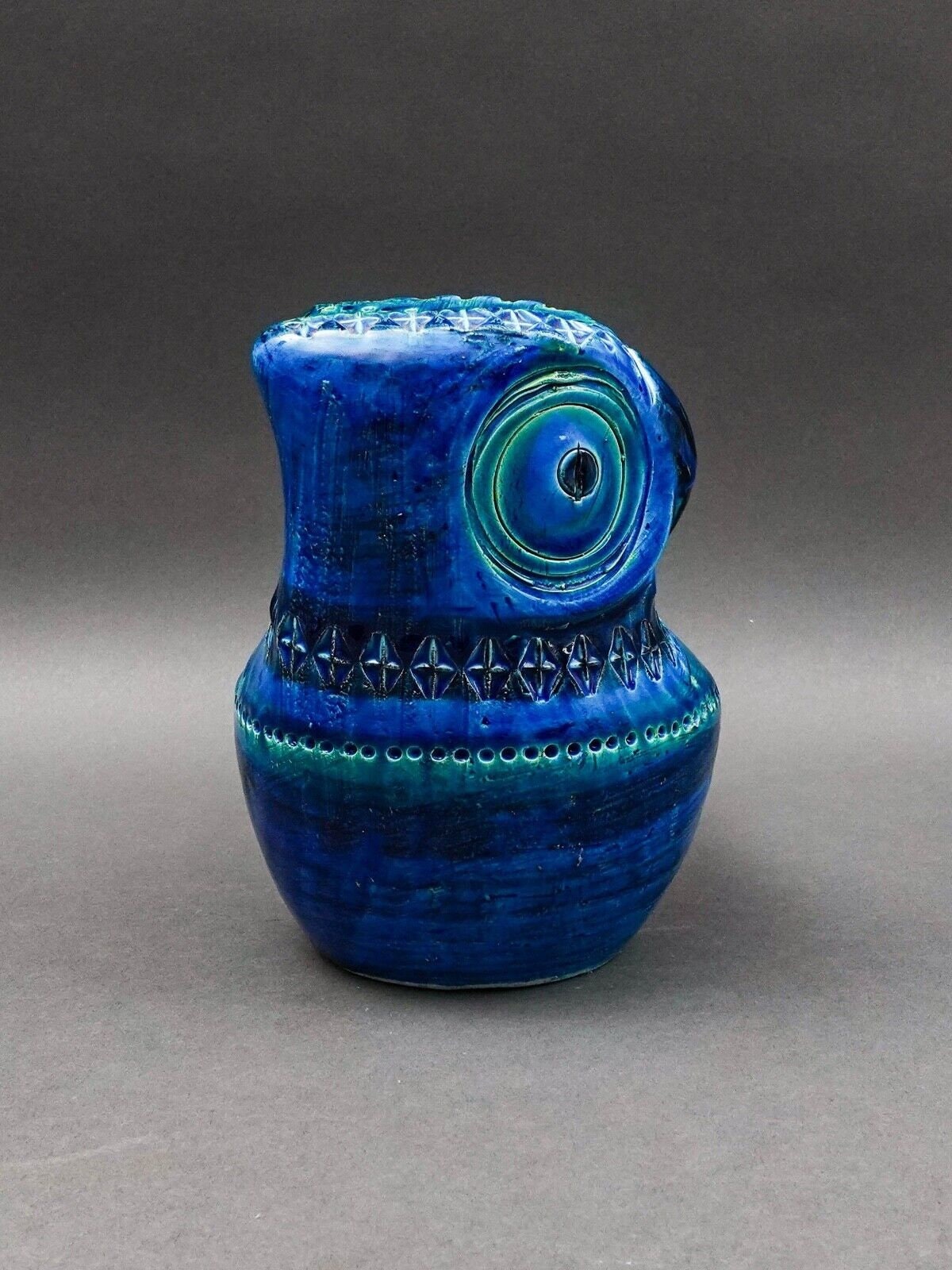 Bitossi Aldo Londi Flavia Montelupo Italy Rimini Blue Owl Bird Pottery Sculpture