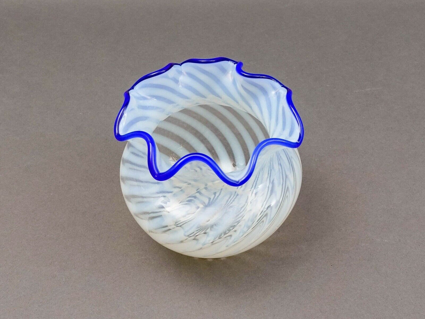 Fenton Blue Ridge Opalescent White Optic Swirl Art Glass Vase 4 5/8"