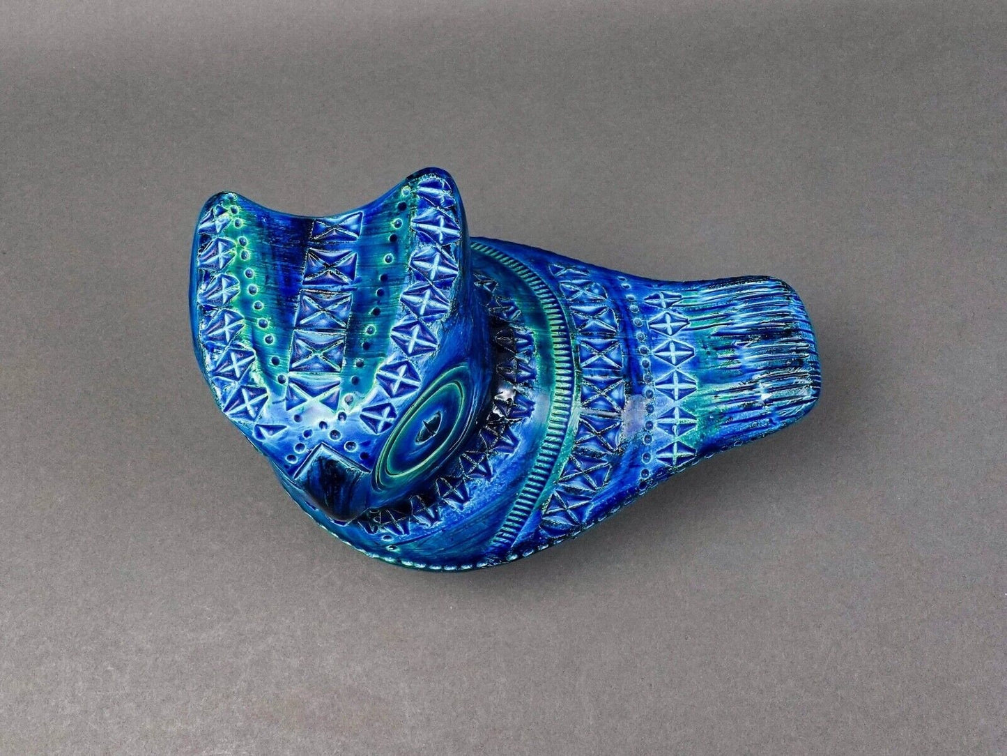 Bitossi Aldo Londi Flavia Montelupo Italy Rimini Blue Owl Bird Pottery Sculpture